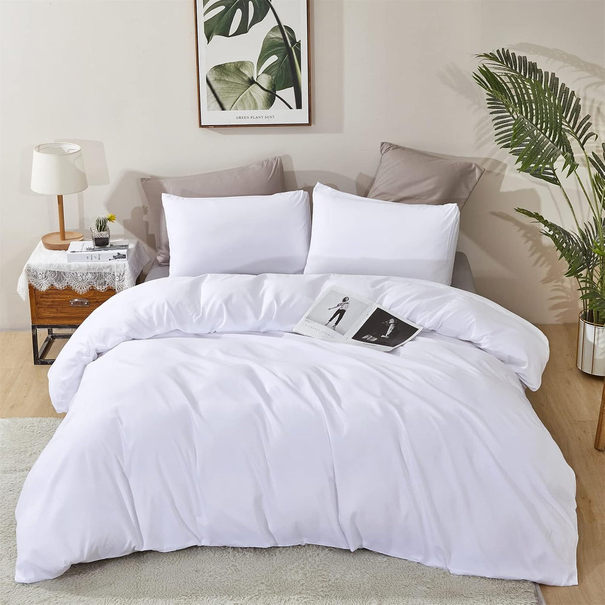 KAREVER White Fluffy Comforter Set Cal King Women Soft Durable Beddig Comforter Set MenLightweight Breathable California King