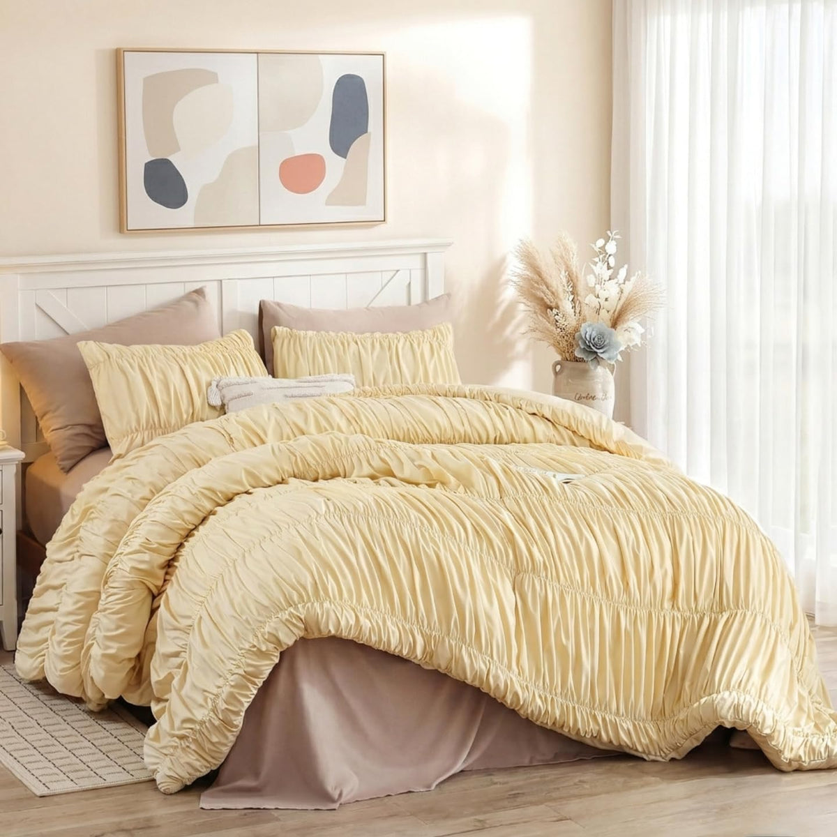 weigelia Pink Comforter Set Queen Size, All Season Lightweight Bedding Set