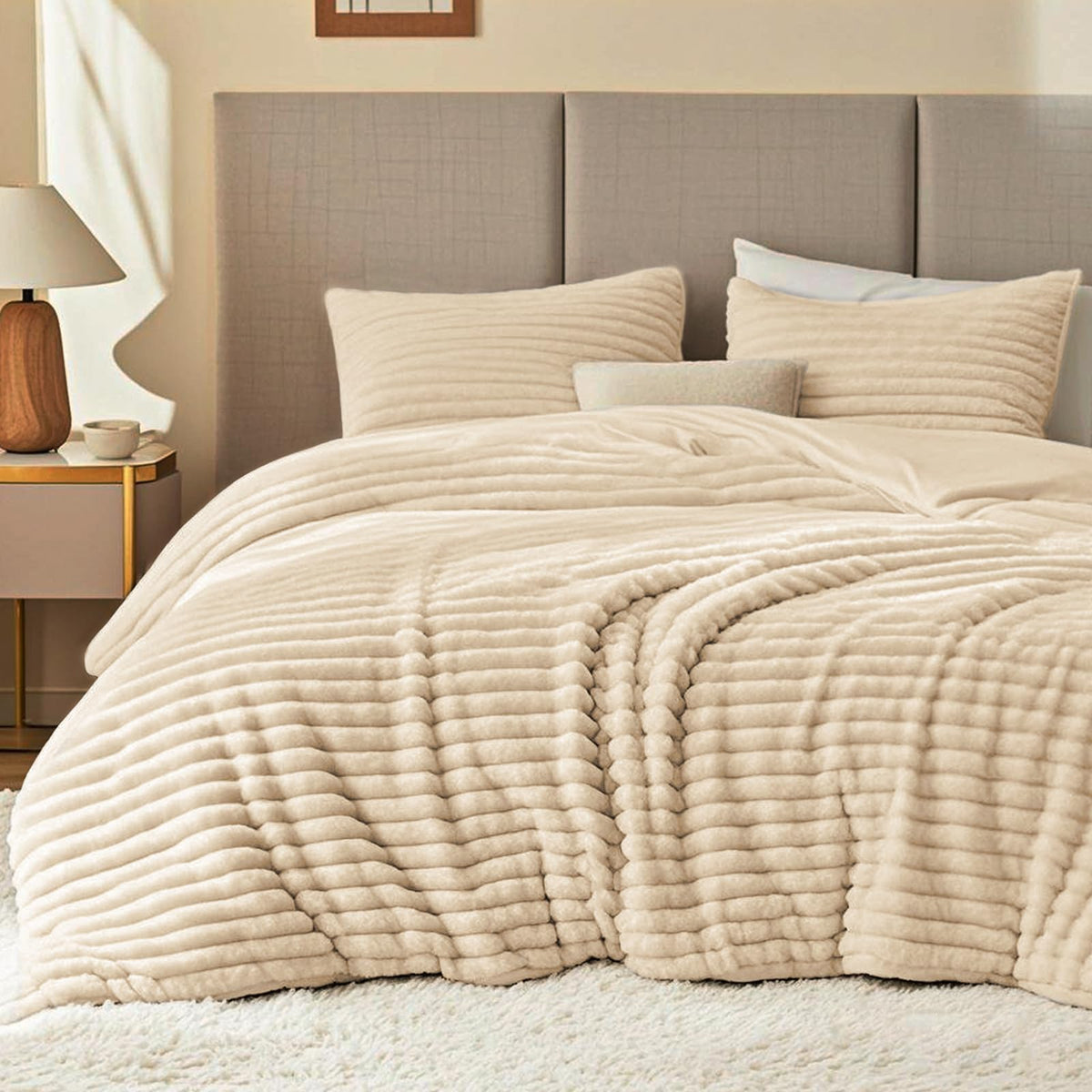 EXQ Home Fluffy Comforter Set Queen Size,3 Pieces Bed Set,Black
