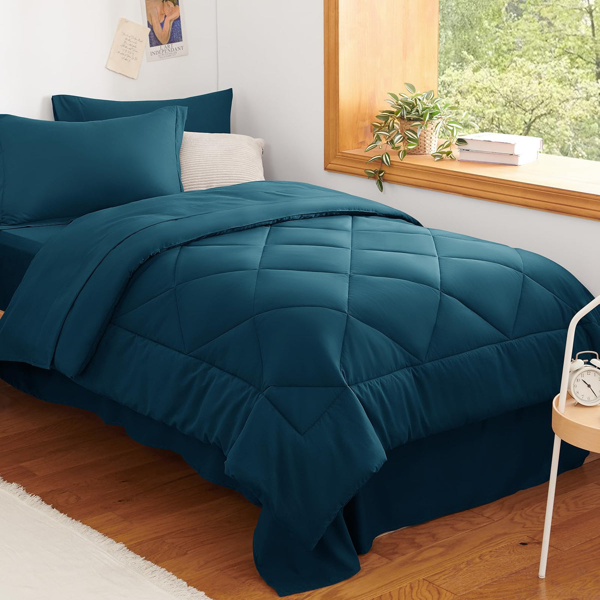 CozyLux Queen Comforter Set 88"x88" Dark Grey - 7 Piece Bed in a Bag