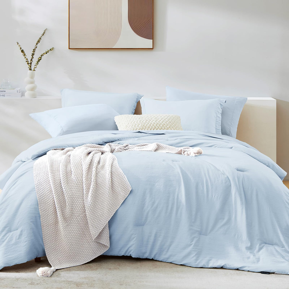 Queen Comforter Set-7 Pieces Soft Prewashed Bed in a Bag Queen Bedding Sets