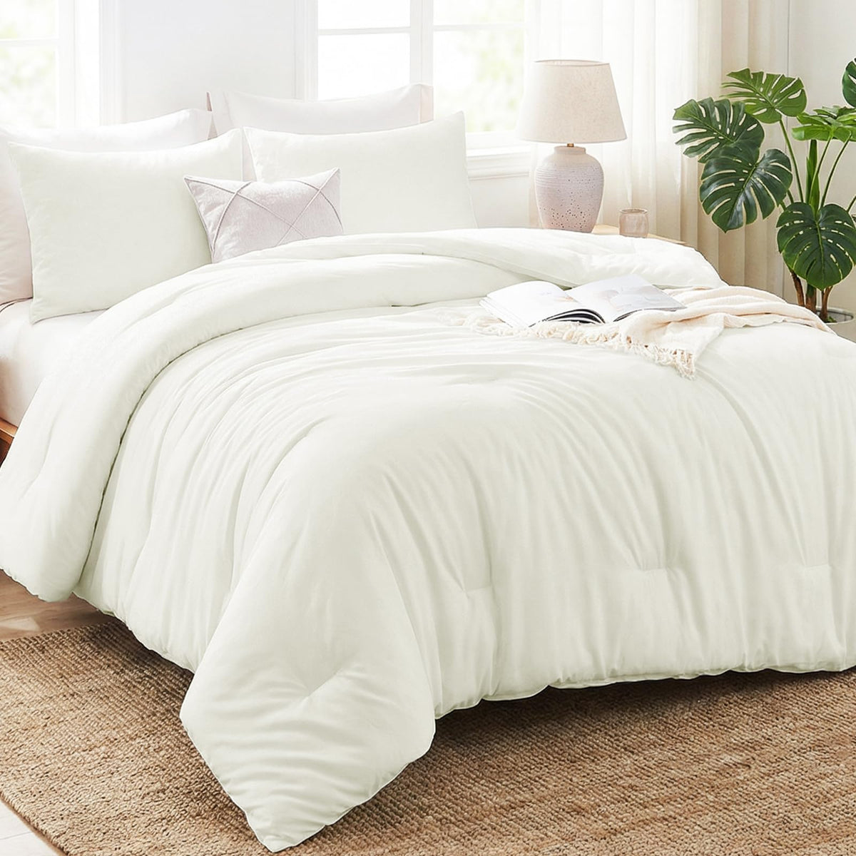 CozyLux Queen Comforter Set, 3 Pieces Down Alternative Bedding, Black