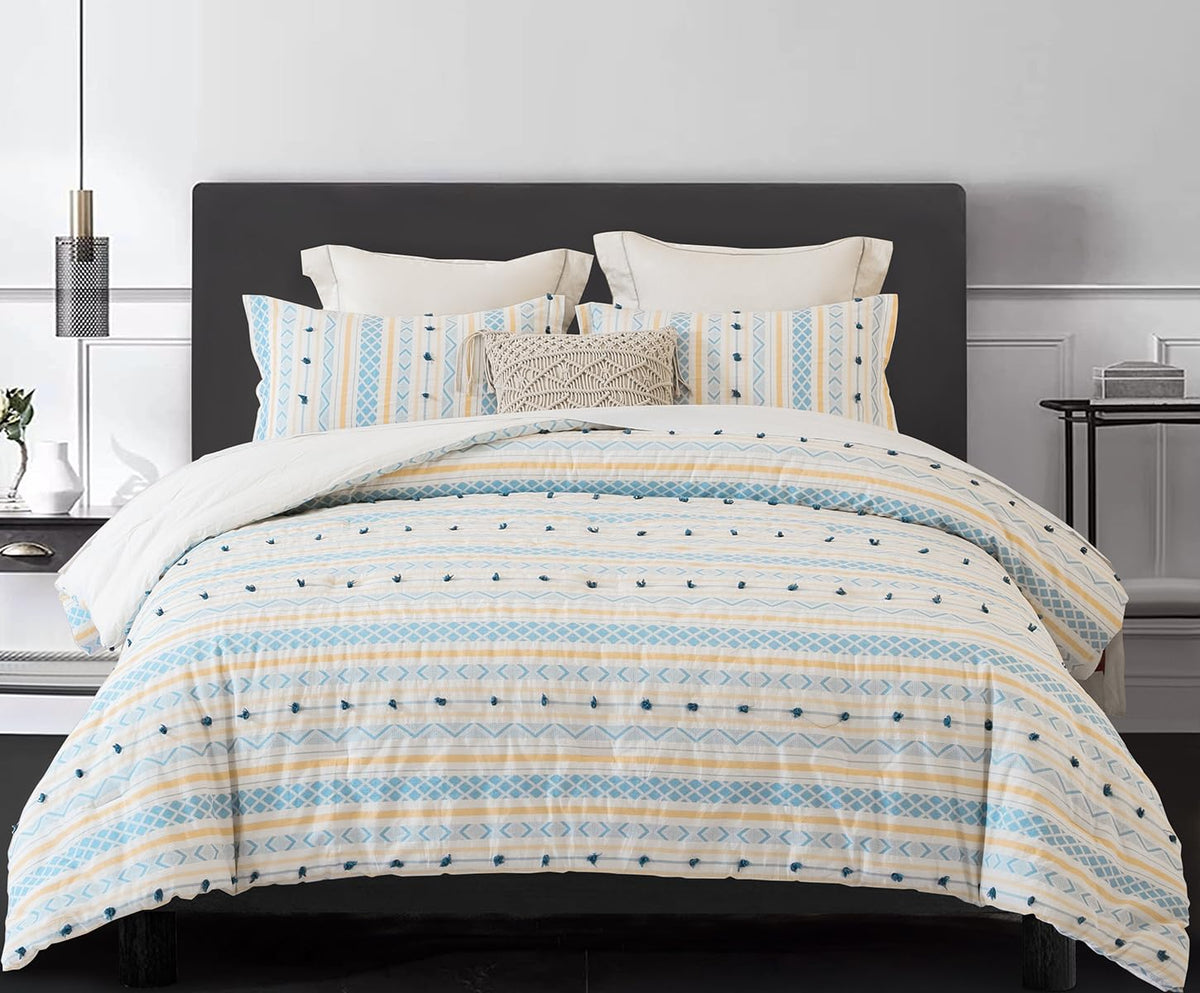 SLEEPBELLA Comforter Queen Size, 600 Thread Count Cotton Brown Branches and Blue Flowers Off-White Comforter Sets, Down Alternative Bedding Set 3Pcs(Queen, Off-White Botanical)