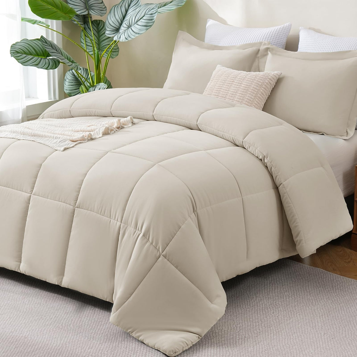 CozyLux Queen Comforter Set, 3-Piece Box-Stitched, Black