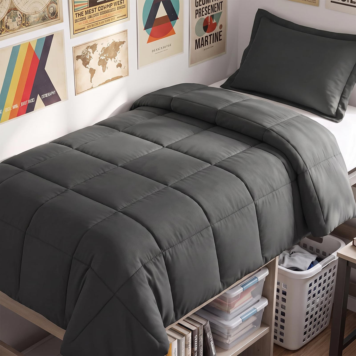 CozyLux Queen Comforter Set, 3-Piece Box-Stitched, Black