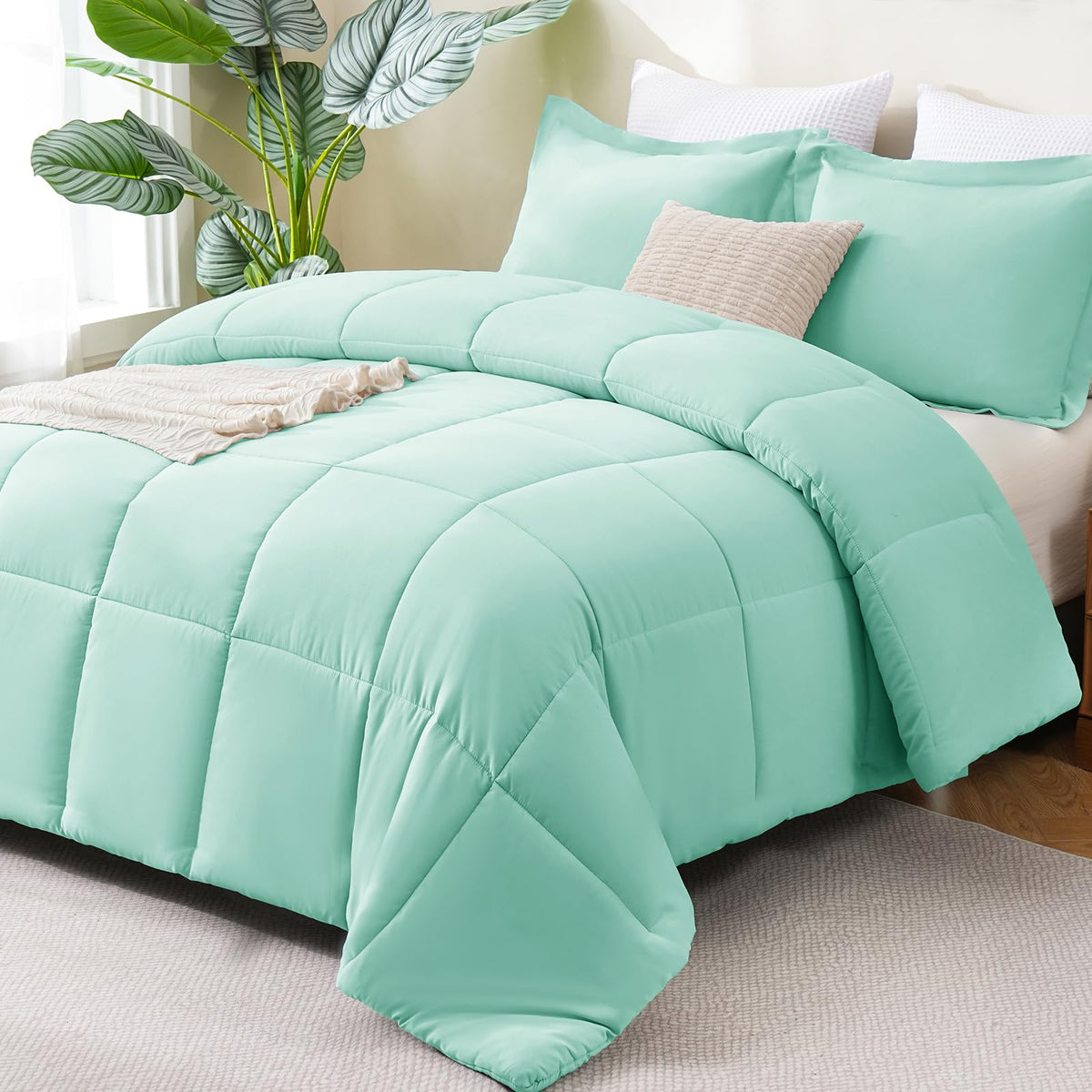 CozyLux Queen Comforter Set, 3-Piece Box-Stitched, Black