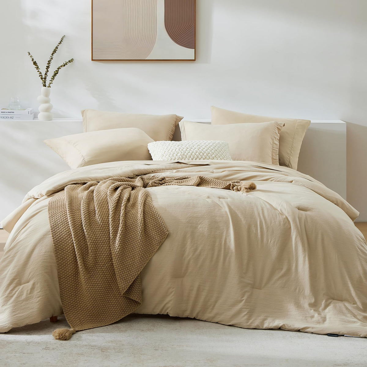 Queen Comforter Set-7 Pieces Soft Prewashed Bed in a Bag Queen Bedding Sets