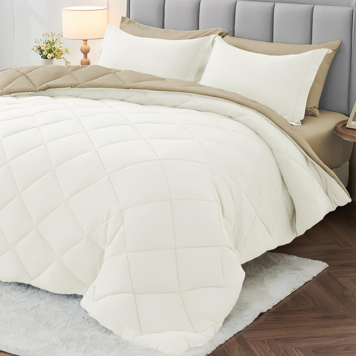 MUXHOMO 7 Pieces Queen Comforter Set, Reversible Bed in a Bag Queen Size, All Season Bedding Set with Comforter, Flat Sheet, Fitted Sheet, Pillowcases & Shams, Red & Black