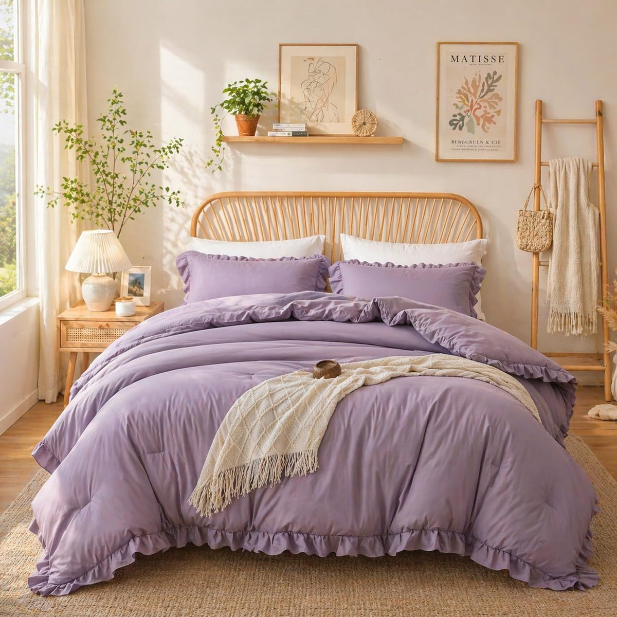 JANZAA Blush Pink Comforter Set Queen, Ruffle Soft Bedding