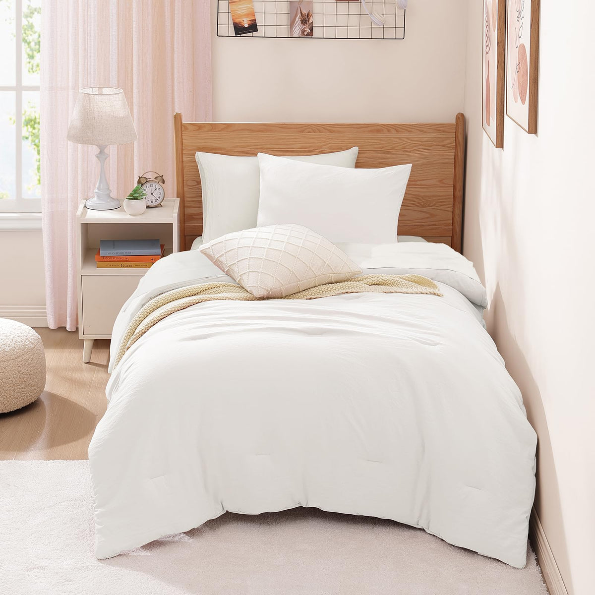 Queen Comforter Set-7 Pieces Soft Prewashed Bed in a Bag Queen Bedding Sets