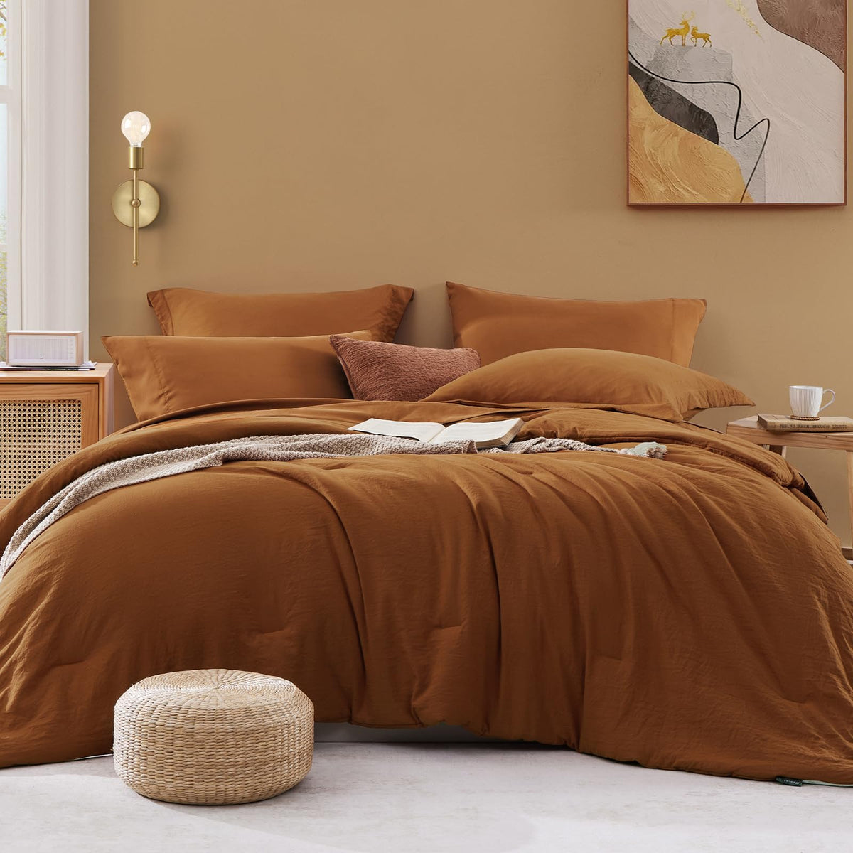 Queen Comforter Set-7 Pieces Soft Prewashed Bed in a Bag Queen Bedding Sets