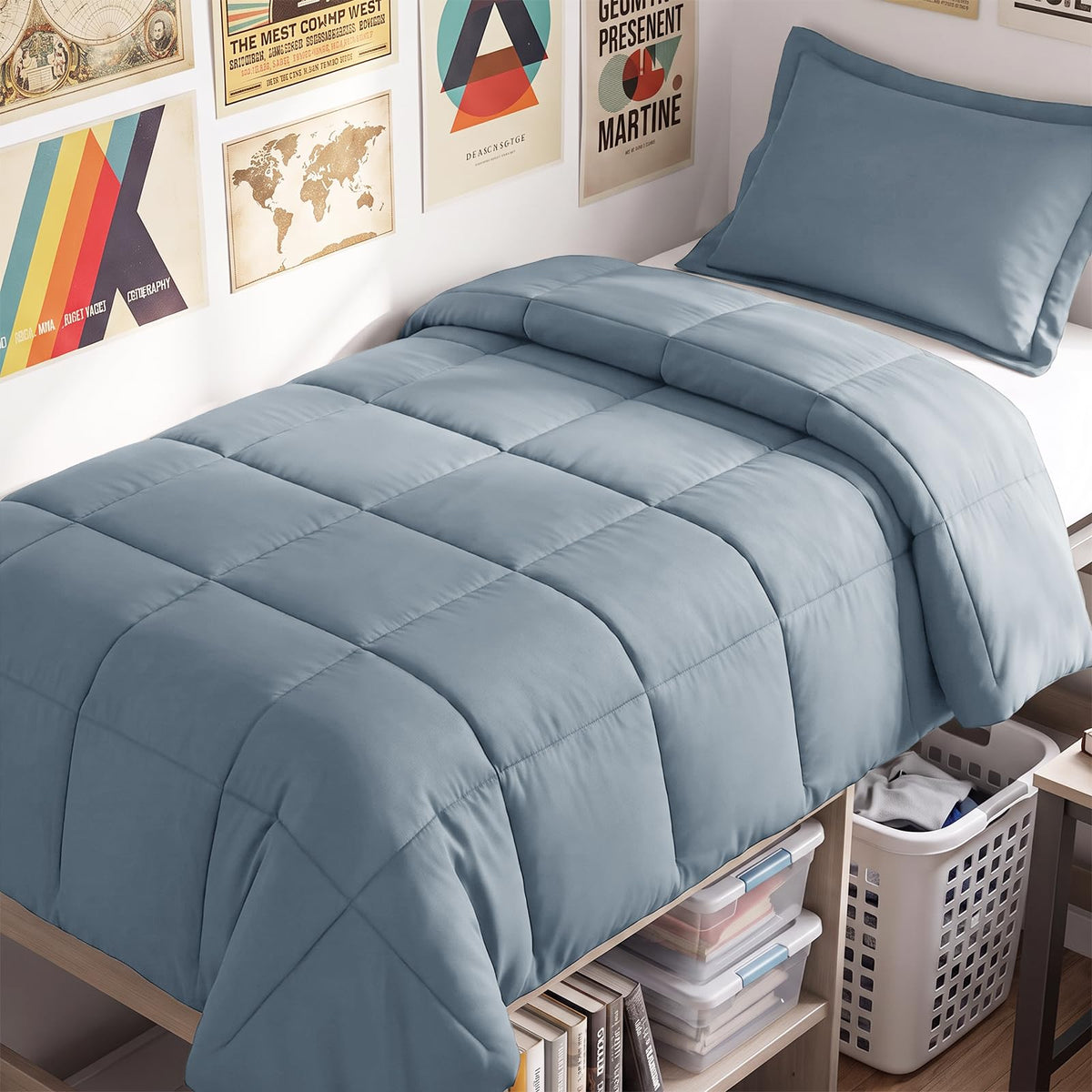 CozyLux Queen Comforter Set, 3-Piece Box-Stitched, Black