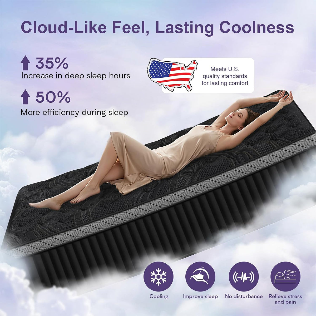 14 Inch Queen Size Mattress, Upgraded Luxury Hybrid Queen Mattress In A Box with 7-Zone Support for Cool Night & Pressure Relief, Fiberglass Free, 365 Nights Trial, 10 Years Warranty, Medium Firm