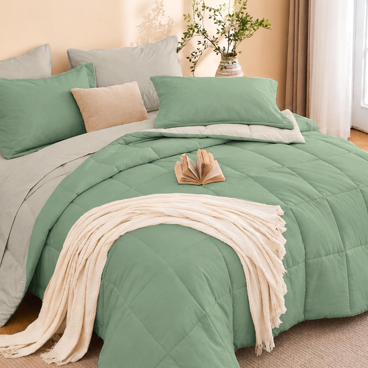 MUXHOMO Queen Comforter Set with Sheets Brown - 7 Pieces Bed in a Bag