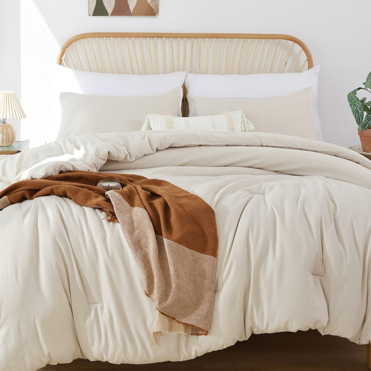 ROSGONIA Queen Comforter Set Olive Green, 3pcs Bedding Sets Queen (1 Boho Olive Comforter & 2 Pillowcases), All Season Lightweight Blanket Quilt
