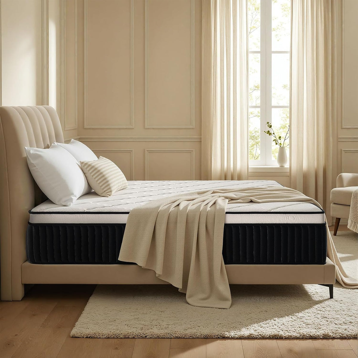 QUENSIYE Queen Mattress, 14 Inch Ultra Comfort Hybrid Foam Queen Size Mattresses with Independent Pocket Springs Mattress in a Box Pressure Relief & Supportive, Medium Firm