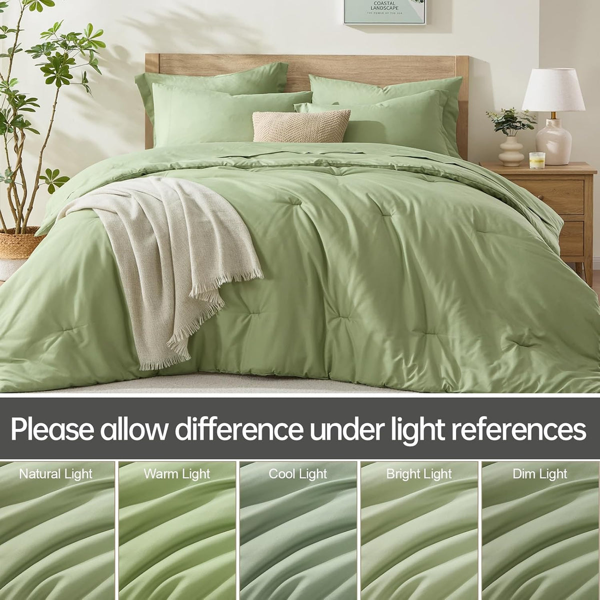 Homelike Moment King Size Comforter Set - 7 Piece Sage Green Bed in a Bag