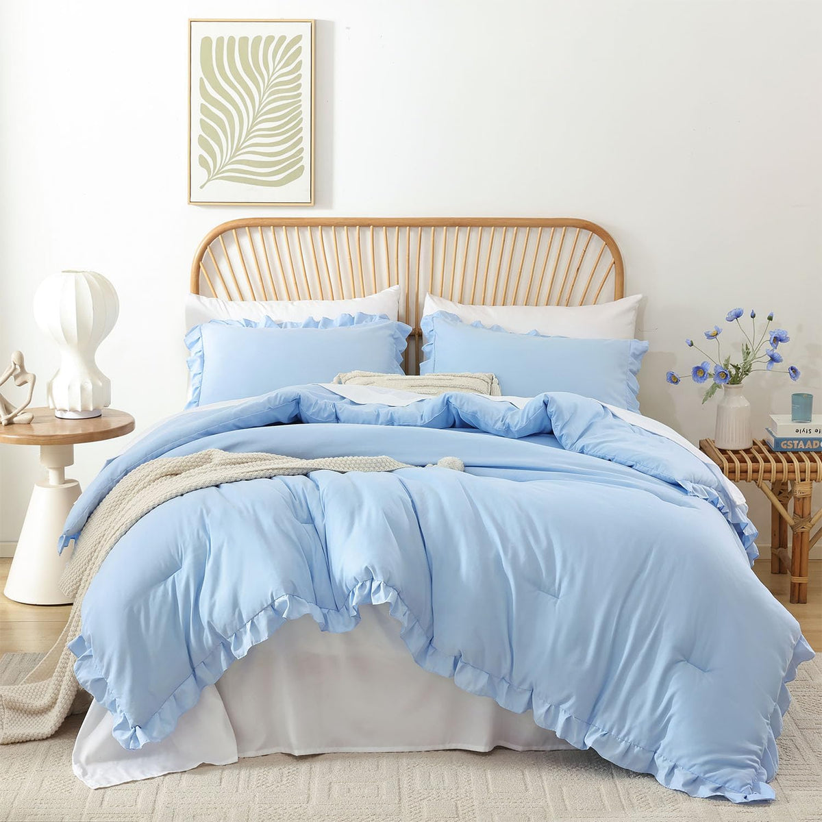 JANZAA Blush Pink Comforter Set Queen, Ruffle Soft Bedding