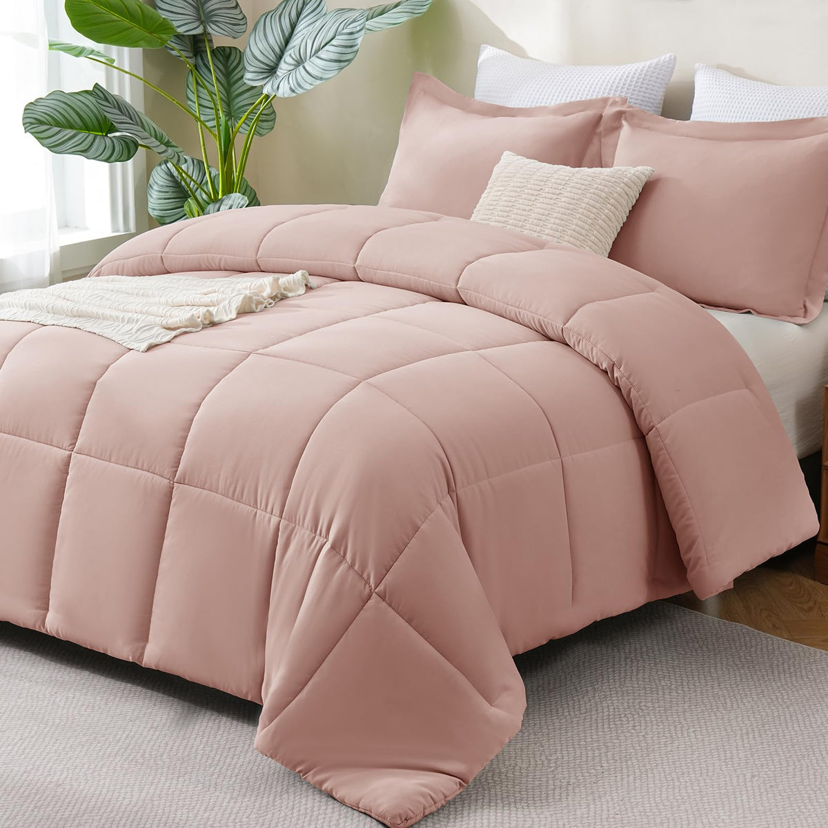 CozyLux Queen Comforter Set, 3-Piece Box-Stitched, Black