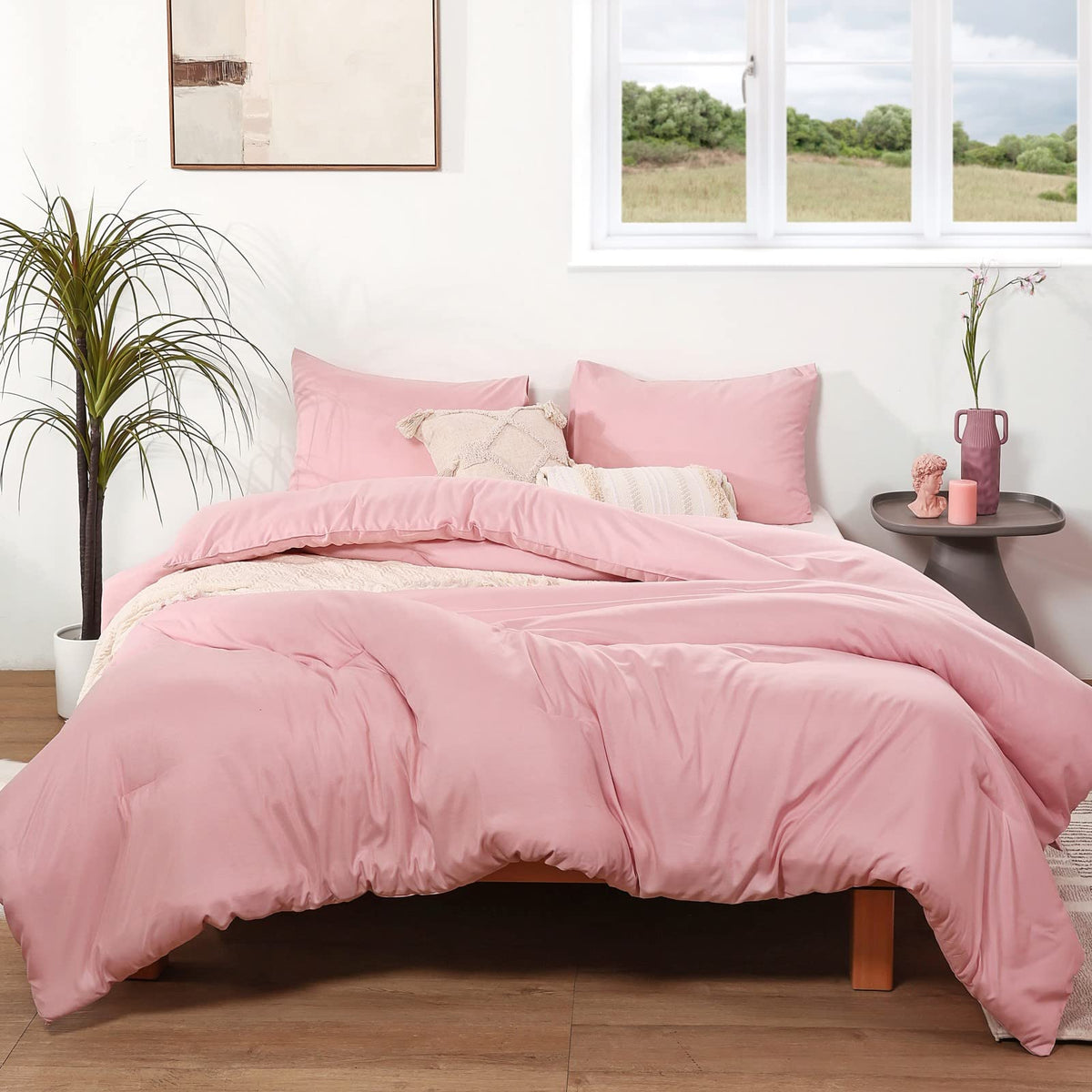ROSGONIA Queen Comforter Set Olive Green, 3pcs Bedding Sets Queen (1 Boho Olive Comforter & 2 Pillowcases), All Season Lightweight Blanket Quilt