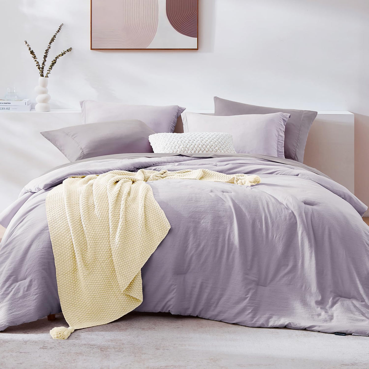 Queen Comforter Set-7 Pieces Soft Prewashed Bed in a Bag Queen Bedding Sets