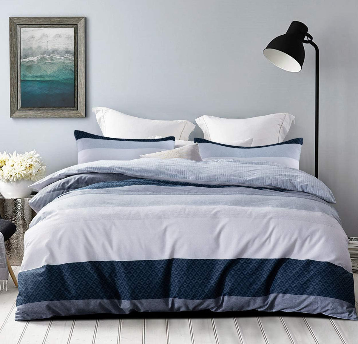 SLEEPBELLA Comforter Queen Size, 600 Thread Count Cotton Brown Branches and Blue Flowers Off-White Comforter Sets, Down Alternative Bedding Set 3Pcs(Queen, Off-White Botanical)