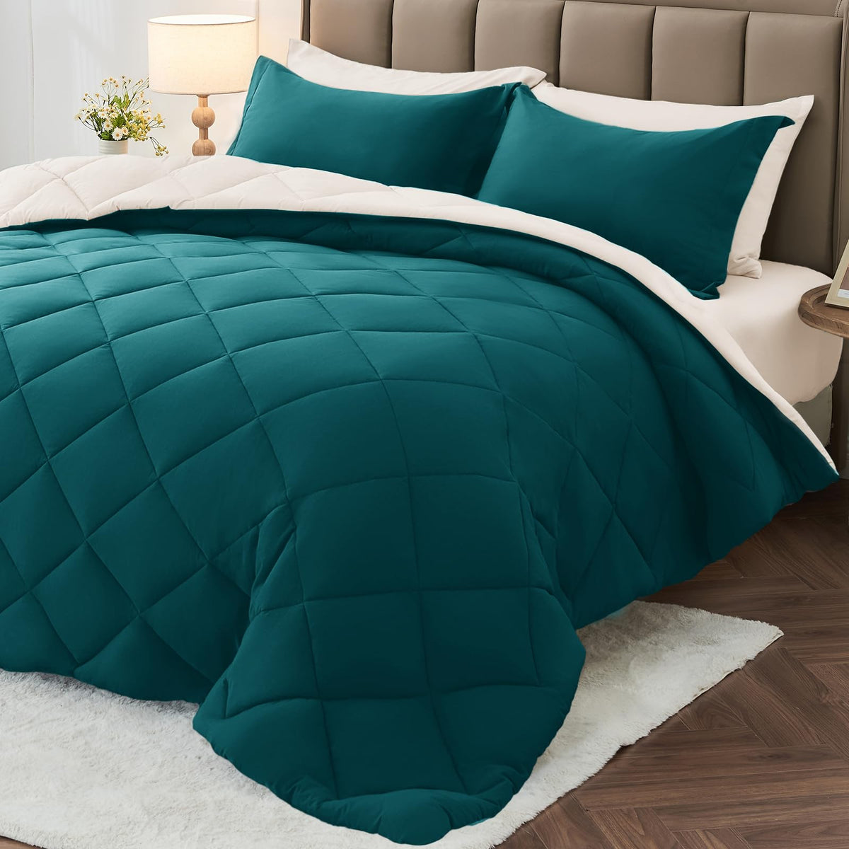 MUXHOMO 7 Pieces Queen Comforter Set, Reversible Bed in a Bag Queen Size, All Season Bedding Set with Comforter, Flat Sheet, Fitted Sheet, Pillowcases & Shams, Red & Black