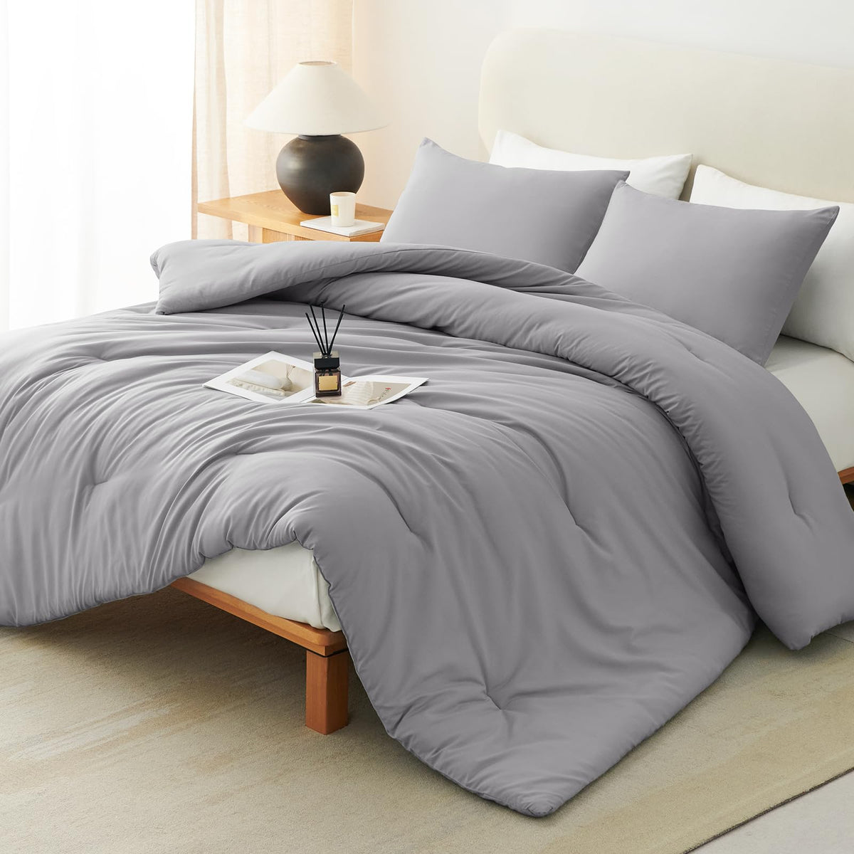 CozyLux Queen Comforter Set, 3 Pieces Down Alternative Bedding, Black