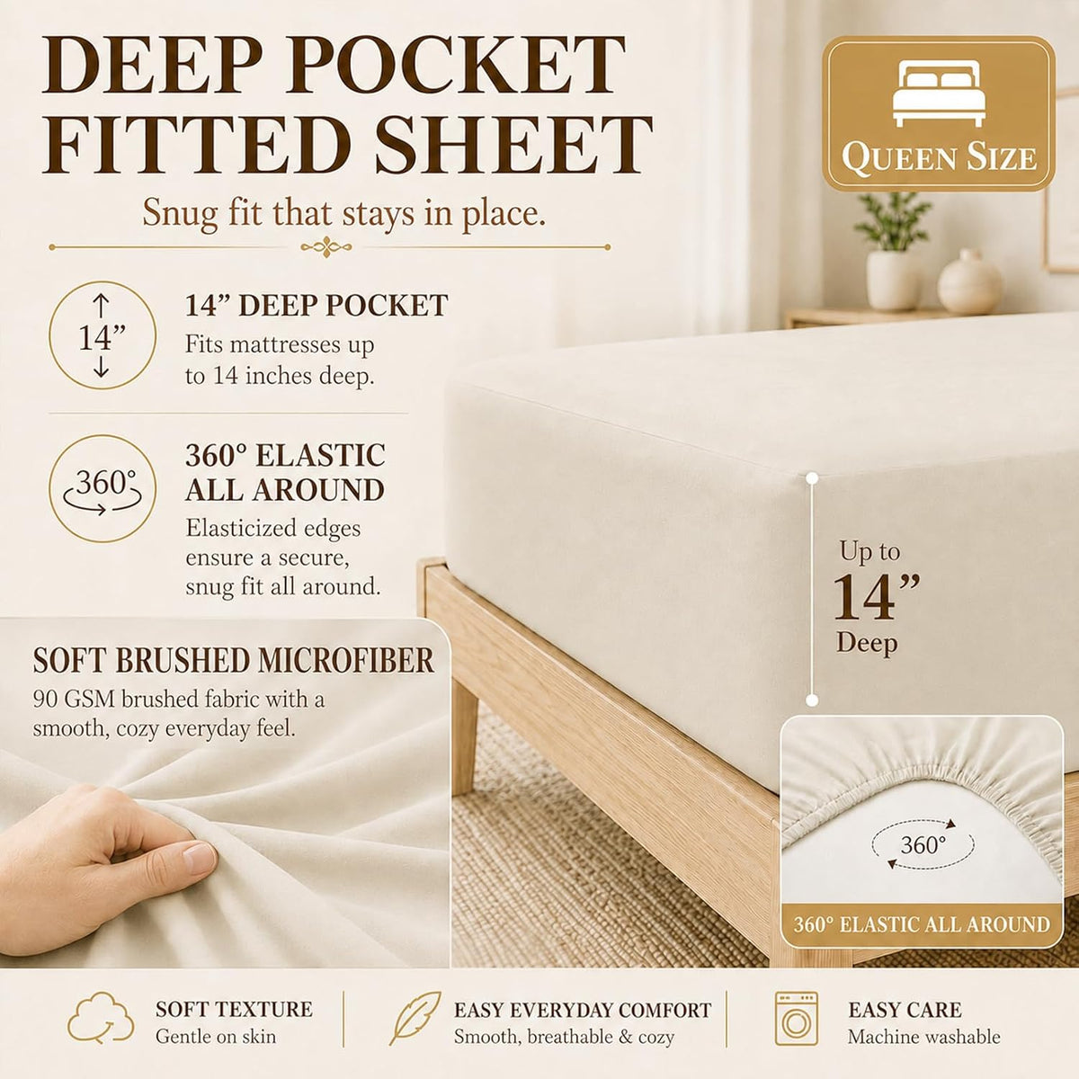 CozyLux Queen Comforter Set Beige - 7 Pieces Vertical Quilted Bed in a Bag