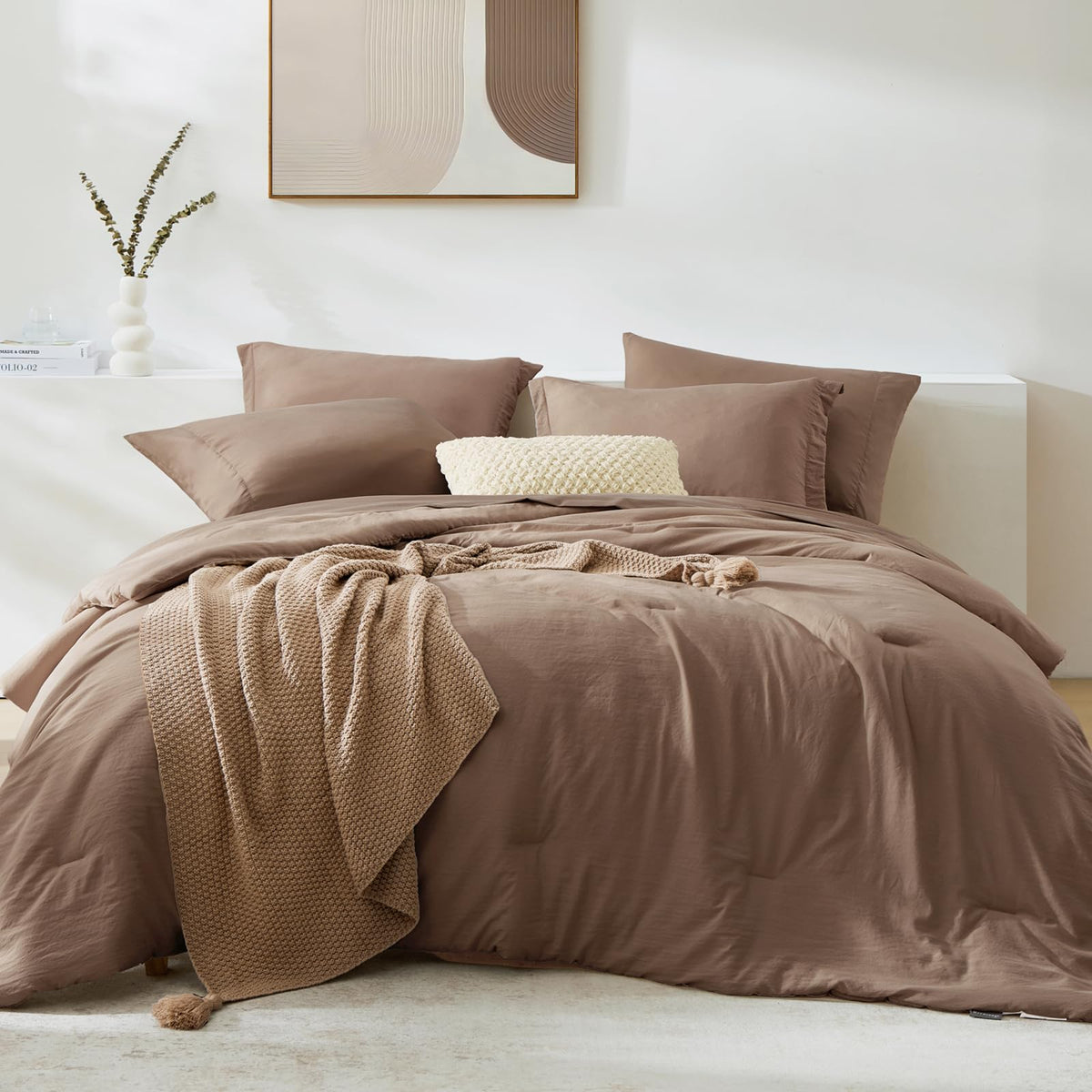 Queen Comforter Set-7 Pieces Soft Prewashed Bed in a Bag Queen Bedding Sets