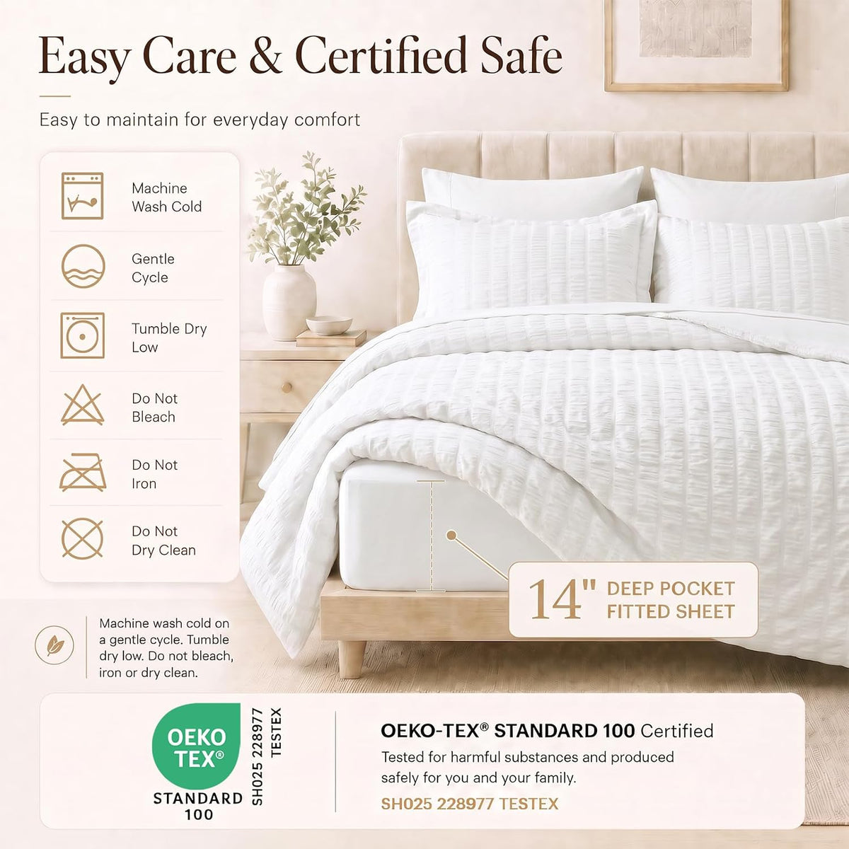 CozyLux Queen Comforter Set, 7 Pieces White Seersucker Bed in a Bag