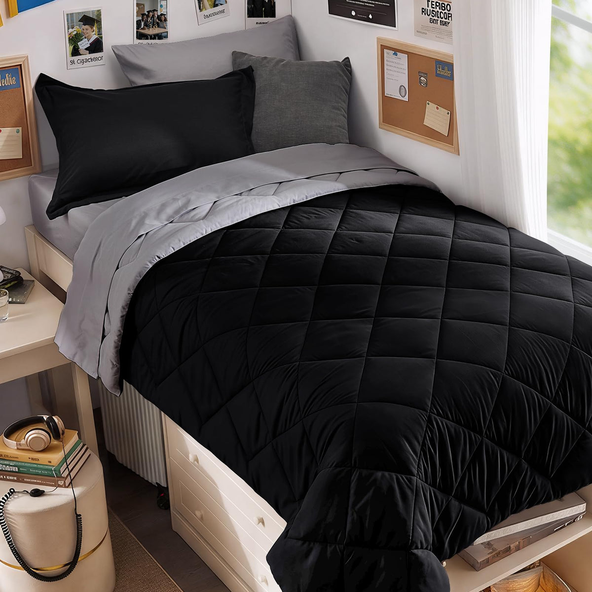 MUXHOMO 7 Pieces Queen Comforter Set, Reversible Bed in a Bag Queen Size, All Season Bedding Set with Comforter, Flat Sheet, Fitted Sheet, Pillowcases & Shams, Red & Black