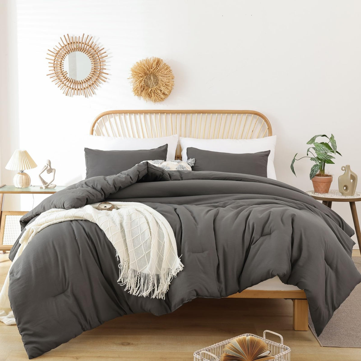 ROSGONIA Queen Comforter Set Olive Green, 3pcs Bedding Sets Queen (1 Boho Olive Comforter & 2 Pillowcases), All Season Lightweight Blanket Quilt