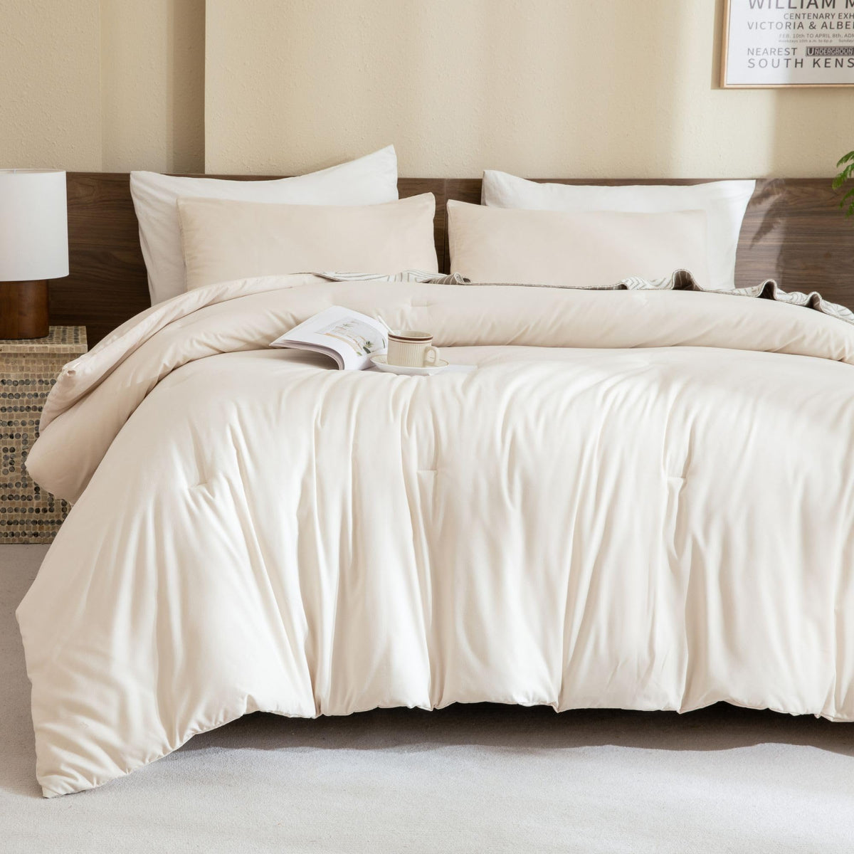 Paxrac Earthy Brown Comforter Queen Size, Neutral 3 Pieces Comforter Set, Lightweight Solid Bedding Set, All Seasons Soft Fluffy Queen Comforter Set (90x90In Comforter & 2 Pillowcases)