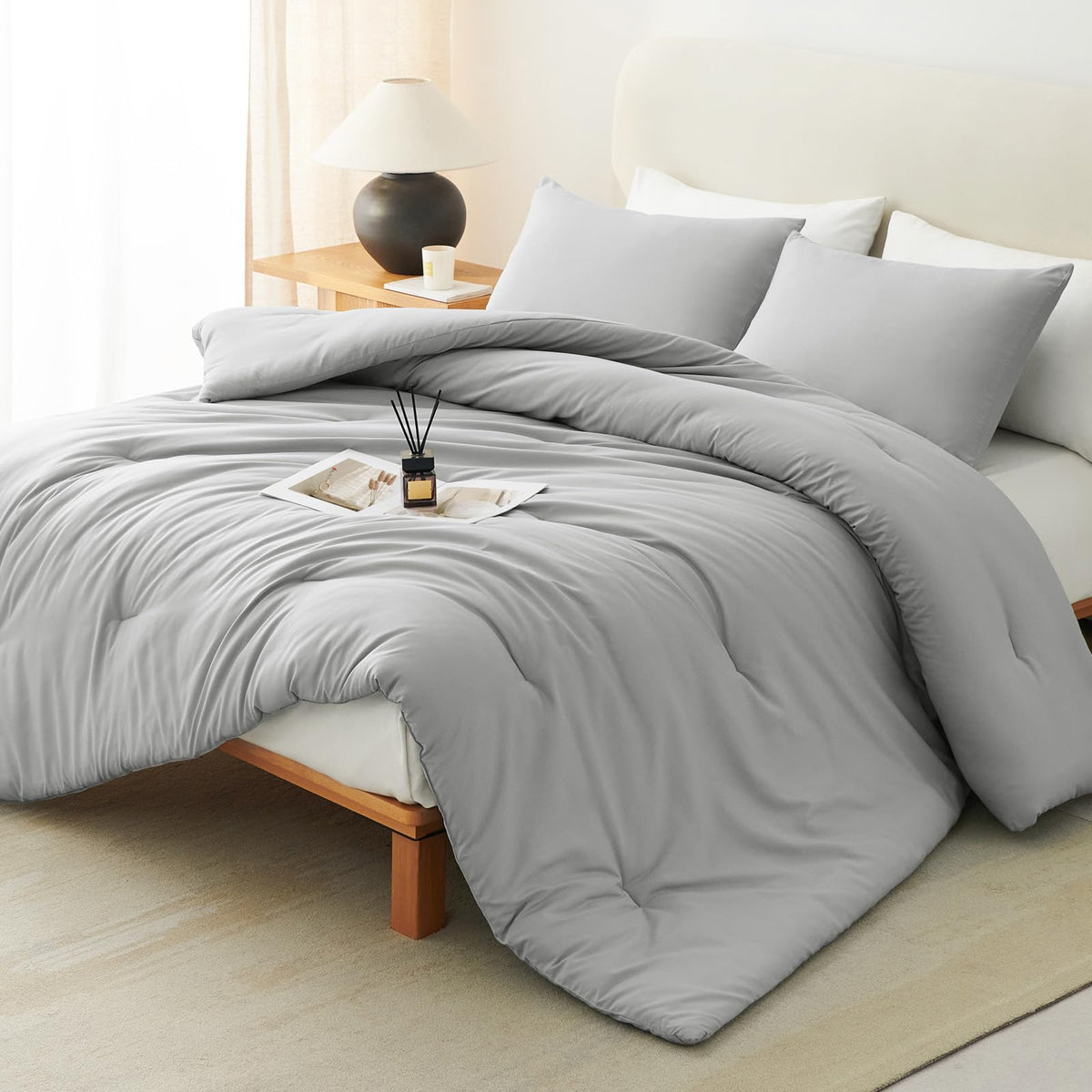 CozyLux Queen Comforter Set, 3 Pieces Down Alternative Bedding, Black