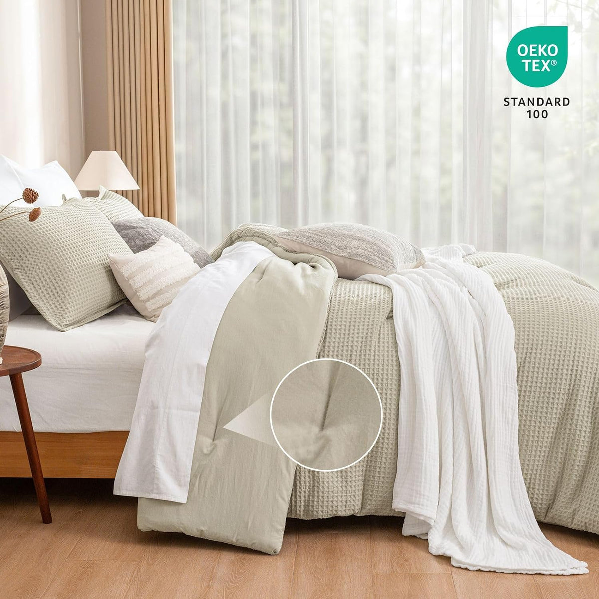 PHF Ultra Soft Waffle Comforter Set 3 Pieces Queen, Linen