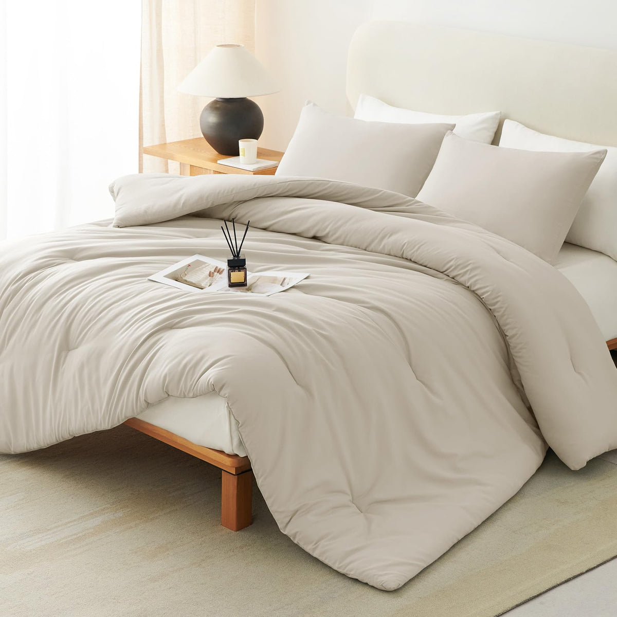 CozyLux Queen Comforter Set, 3 Pieces Down Alternative Bedding, Black