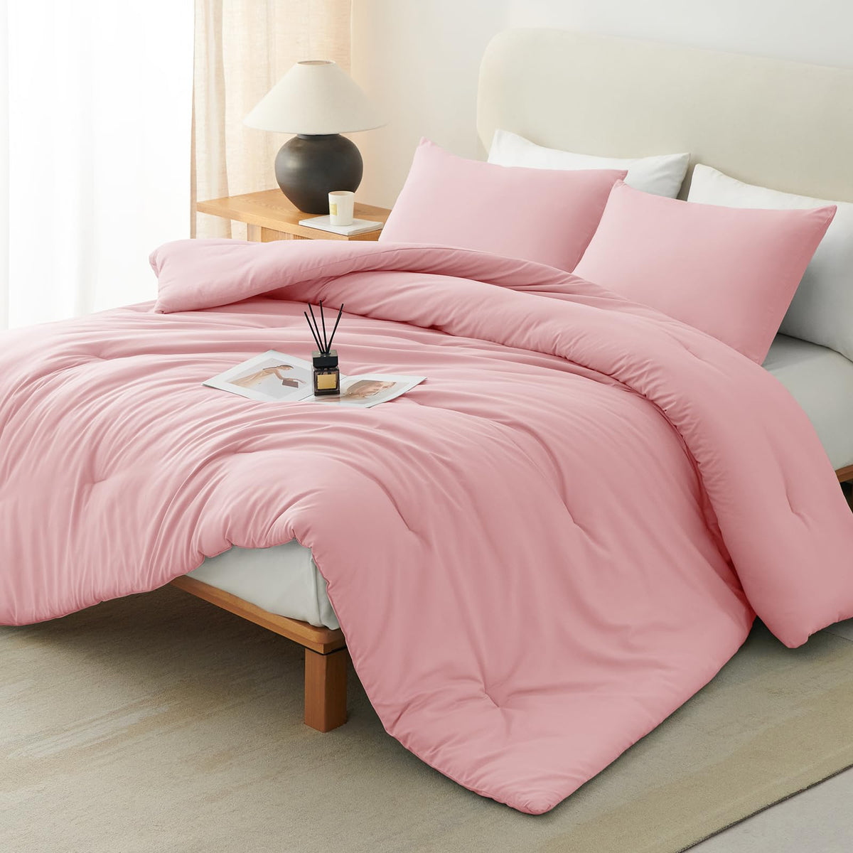 CozyLux Queen Comforter Set, 3 Pieces Down Alternative Bedding, Black
