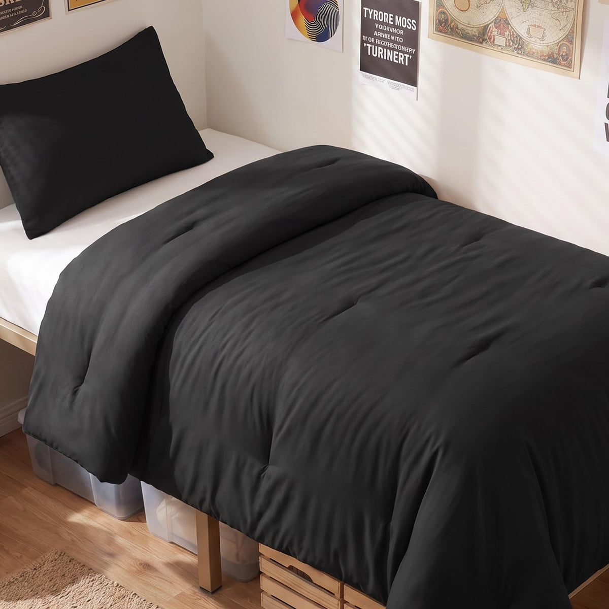 CozyLux Queen Comforter Set, 3 Pieces Down Alternative Bedding, Black