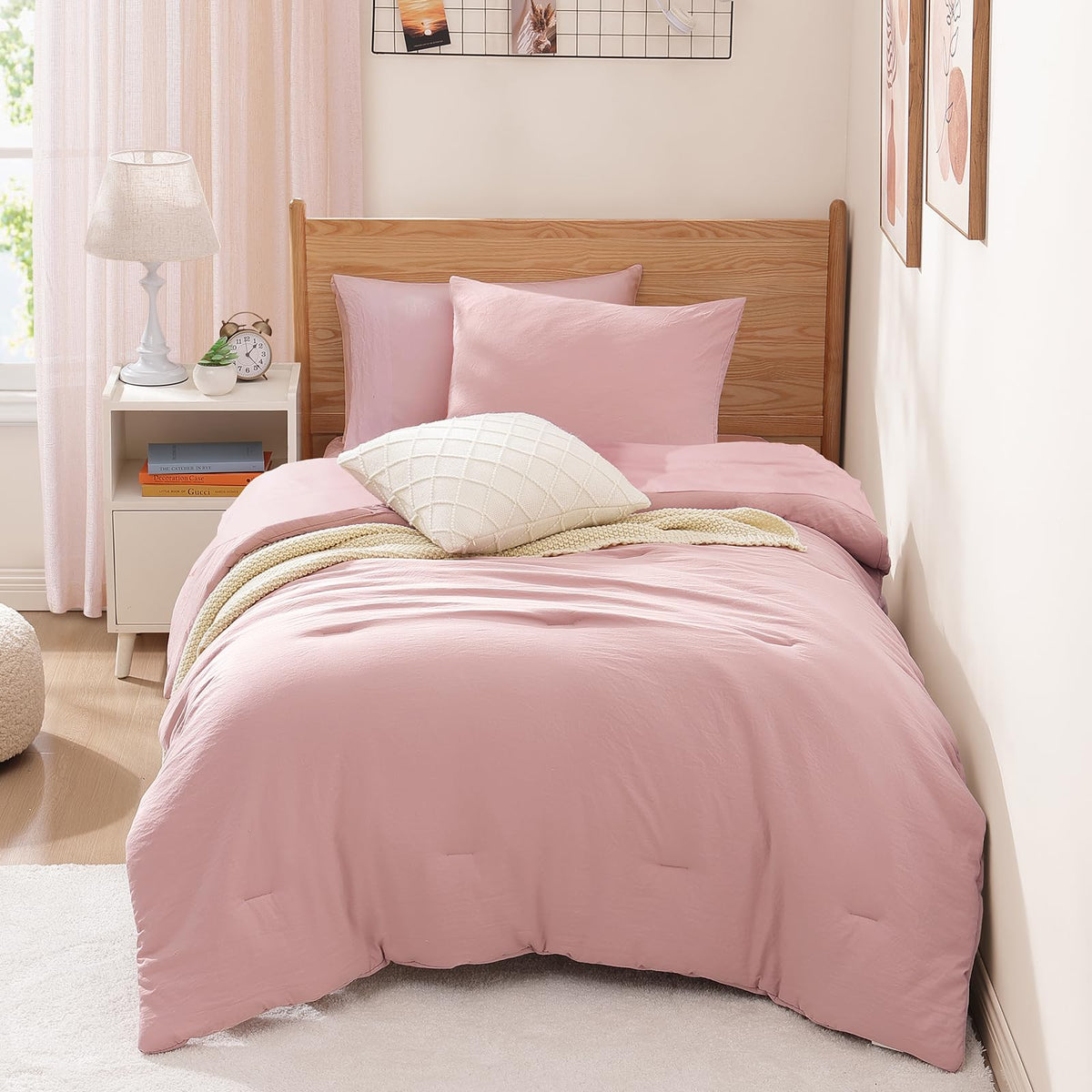 Queen Comforter Set-7 Pieces Soft Prewashed Bed in a Bag Queen Bedding Sets