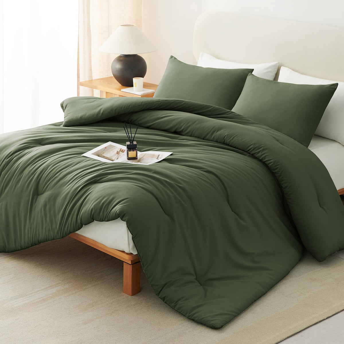 CozyLux Queen Comforter Set, 3 Pieces Down Alternative Bedding, Black