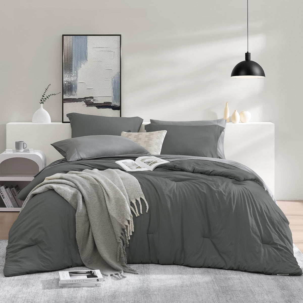 Queen Comforter Set-7 Pieces Soft Prewashed Bed in a Bag Queen Bedding Sets