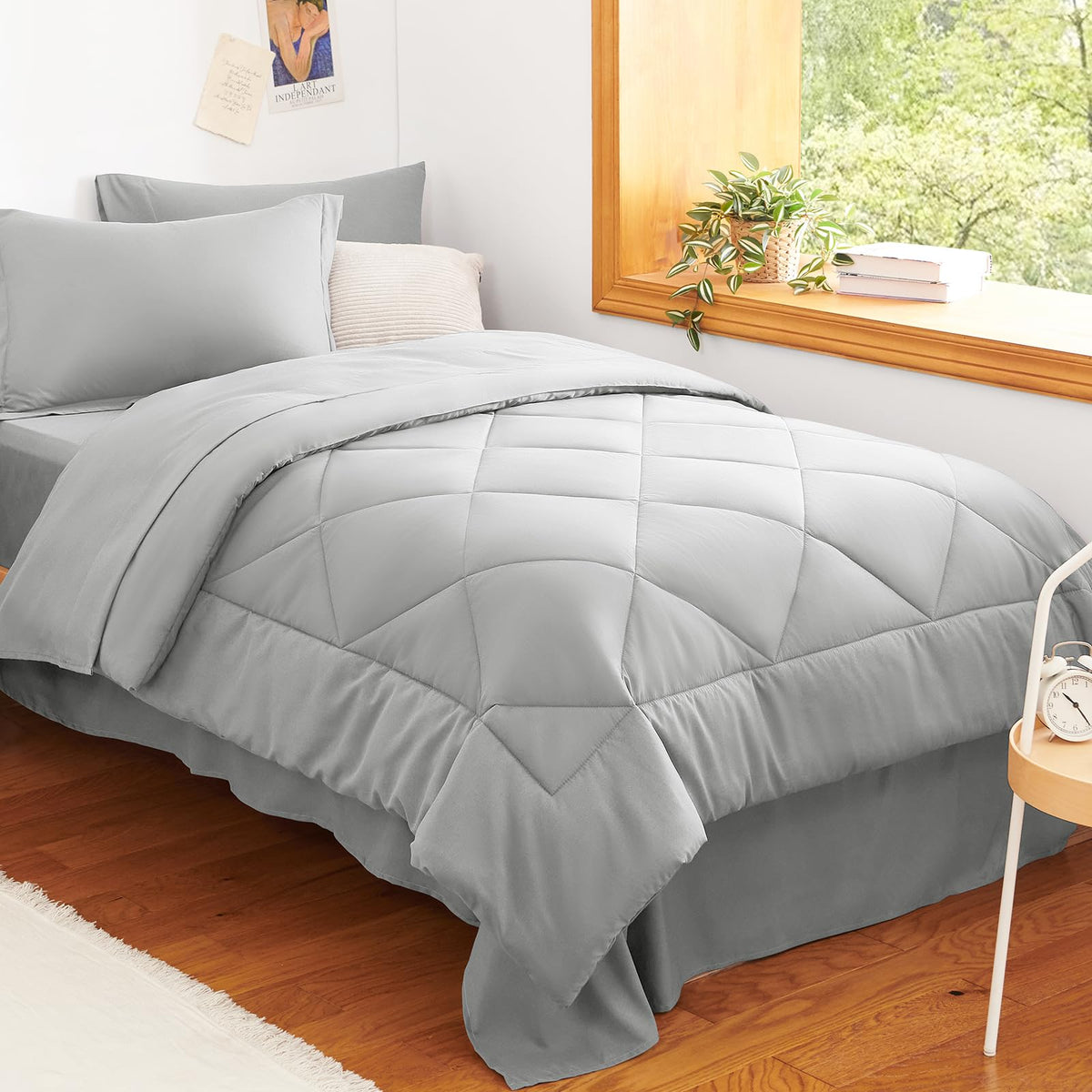 CozyLux Queen Comforter Set 88"x88" Dark Grey - 7 Piece Bed in a Bag