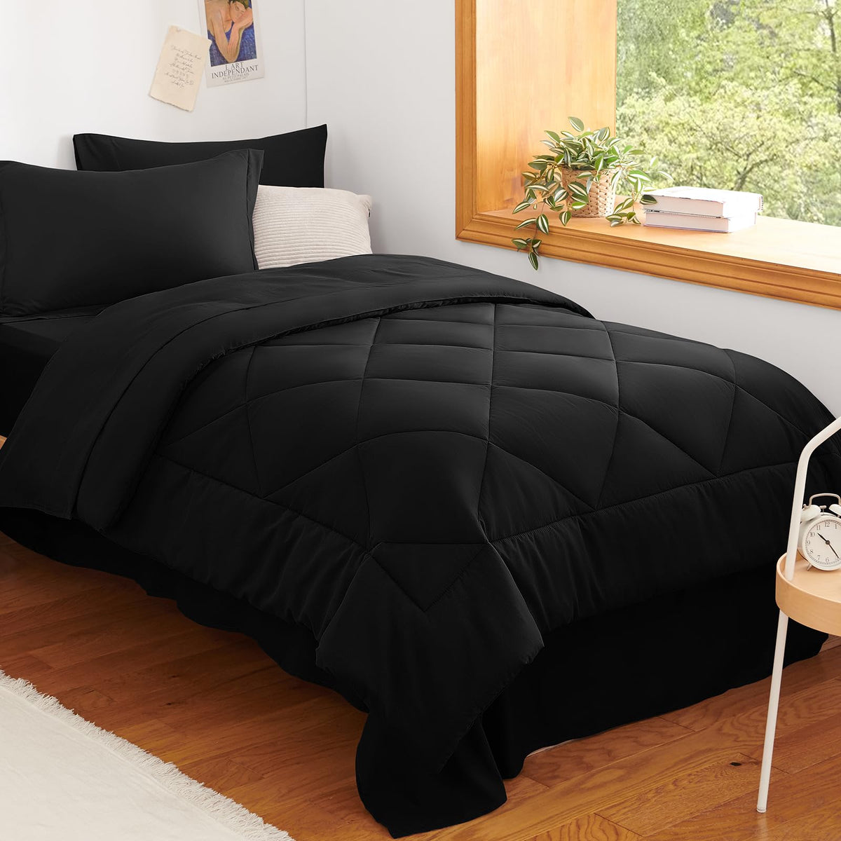 CozyLux Queen Comforter Set 88"x88" Dark Grey - 7 Piece Bed in a Bag