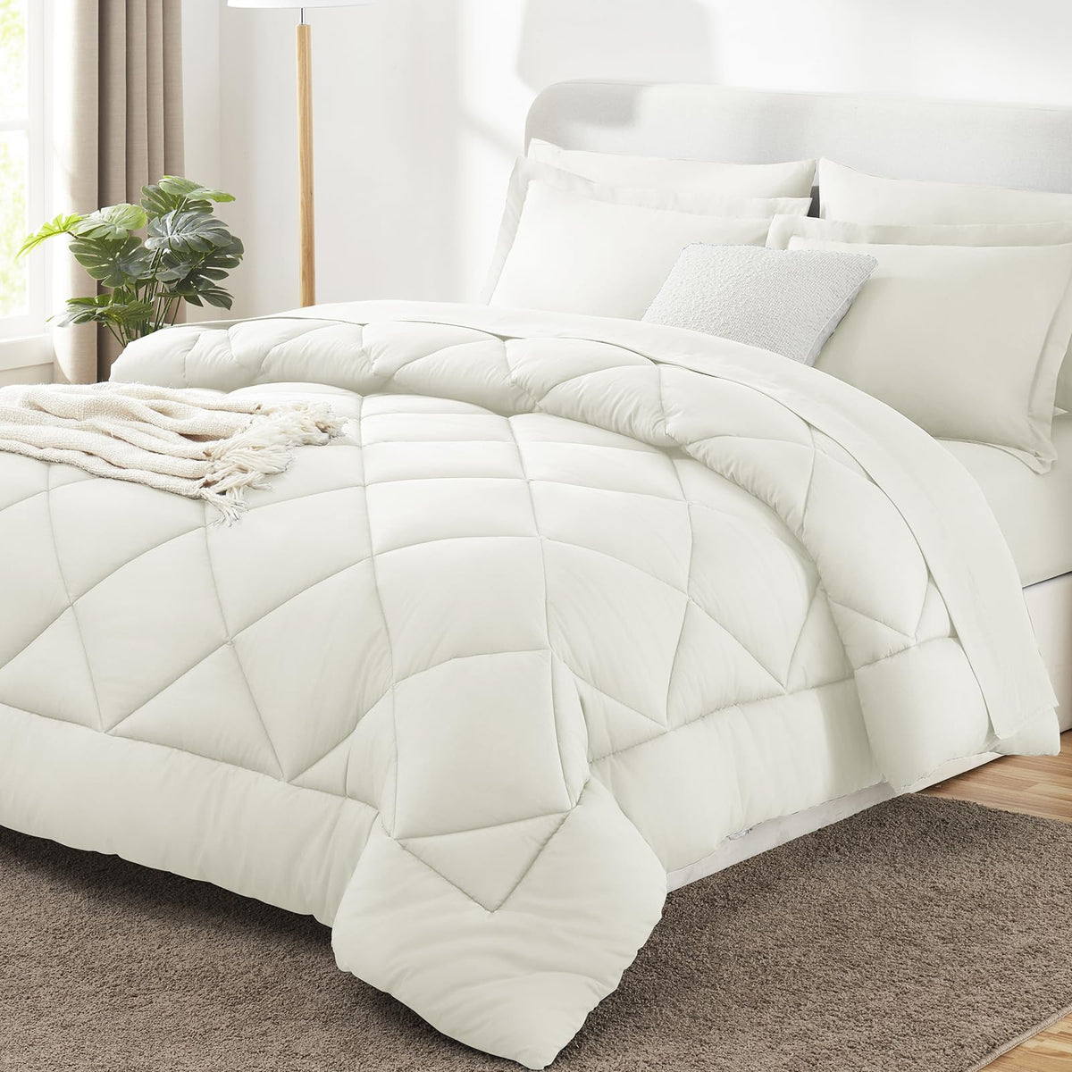 CozyLux Queen Comforter Set 88"x88" Dark Grey - 7 Piece Bed in a Bag