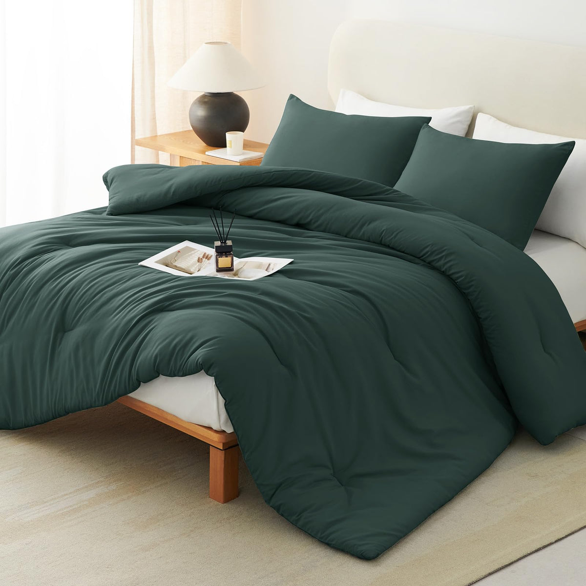 CozyLux Queen Comforter Set, 3 Pieces Down Alternative Bedding, Black