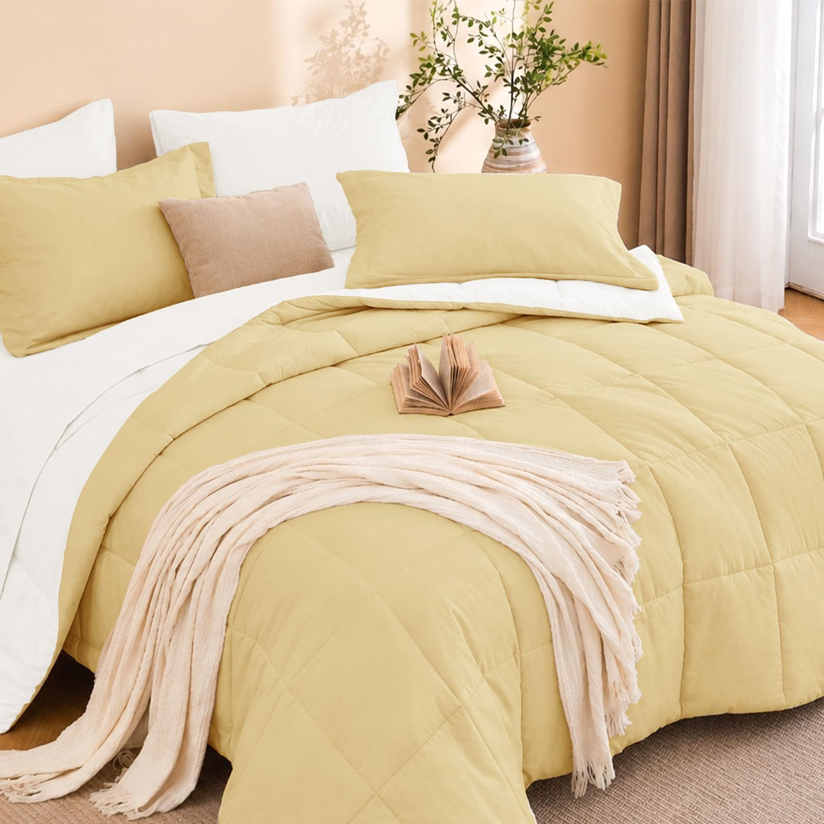 MUXHOMO Queen Comforter Set with Sheets Brown - 7 Pieces Bed in a Bag
