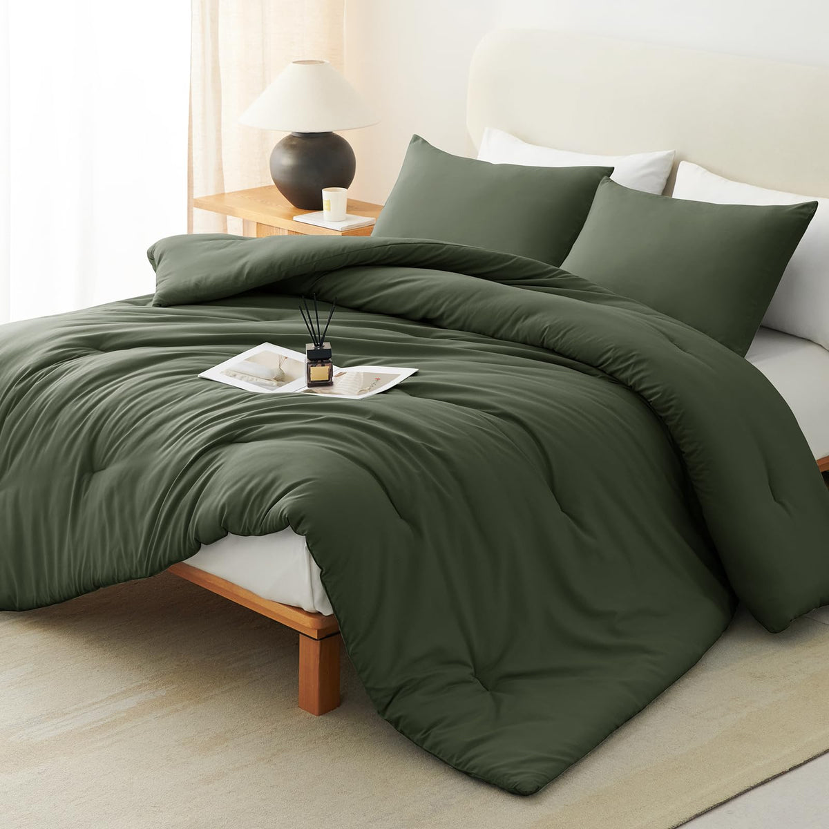 CozyLux Queen Comforter Set, 3 Pieces Down Alternative Bedding, Black