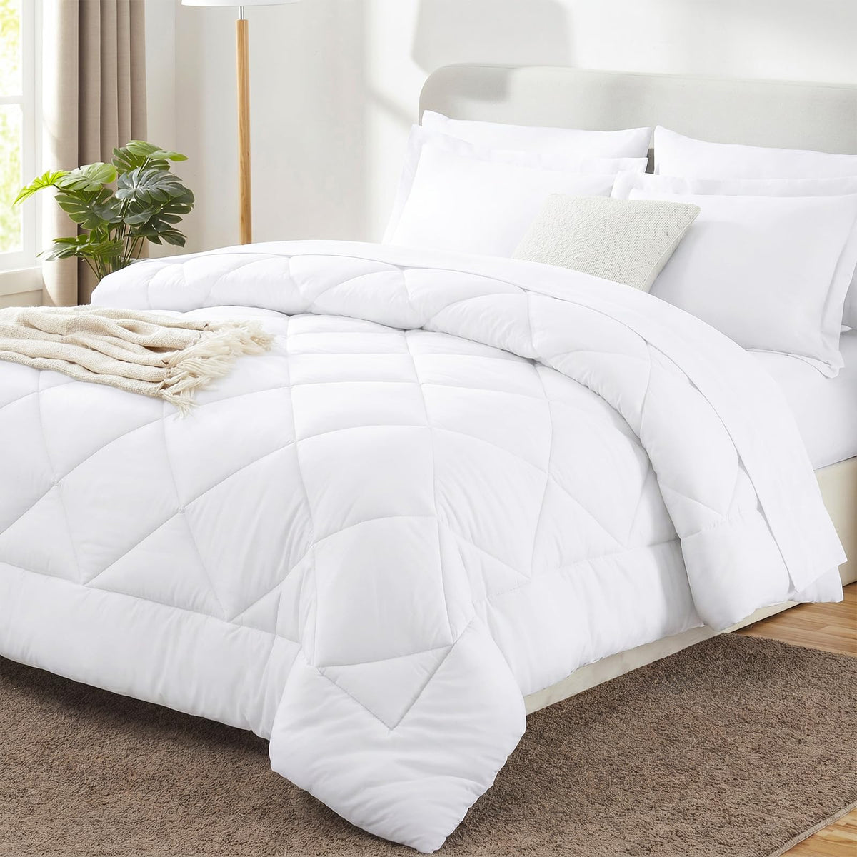 CozyLux Queen Comforter Set 88"x88" Dark Grey - 7 Piece Bed in a Bag
