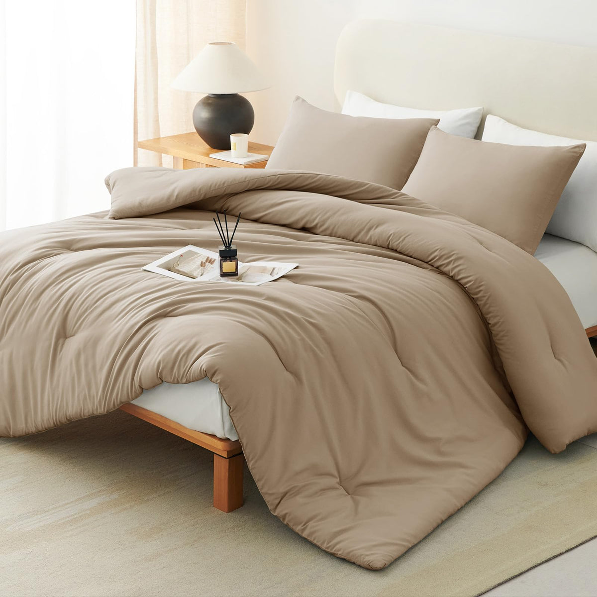 CozyLux Queen Comforter Set, 3 Pieces Down Alternative Bedding, Black